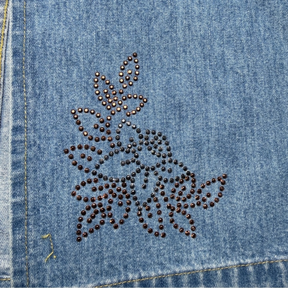 Y2K Liz Claiborne Jean Skirt Denim Midi Rhinestone Petite 4P Boho A-Line Cottage - Picture 9 of 10